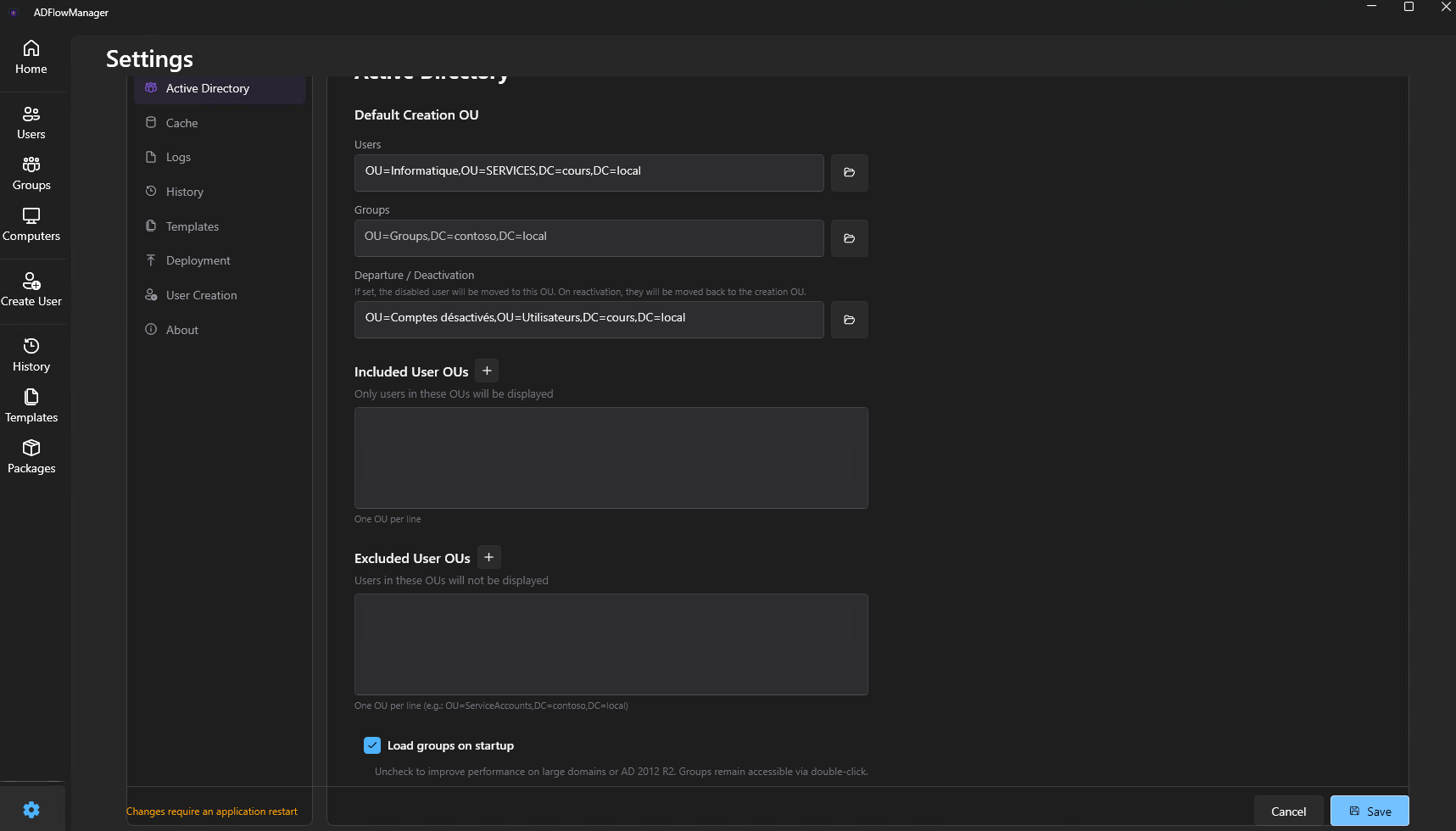 Settings — Active Directory