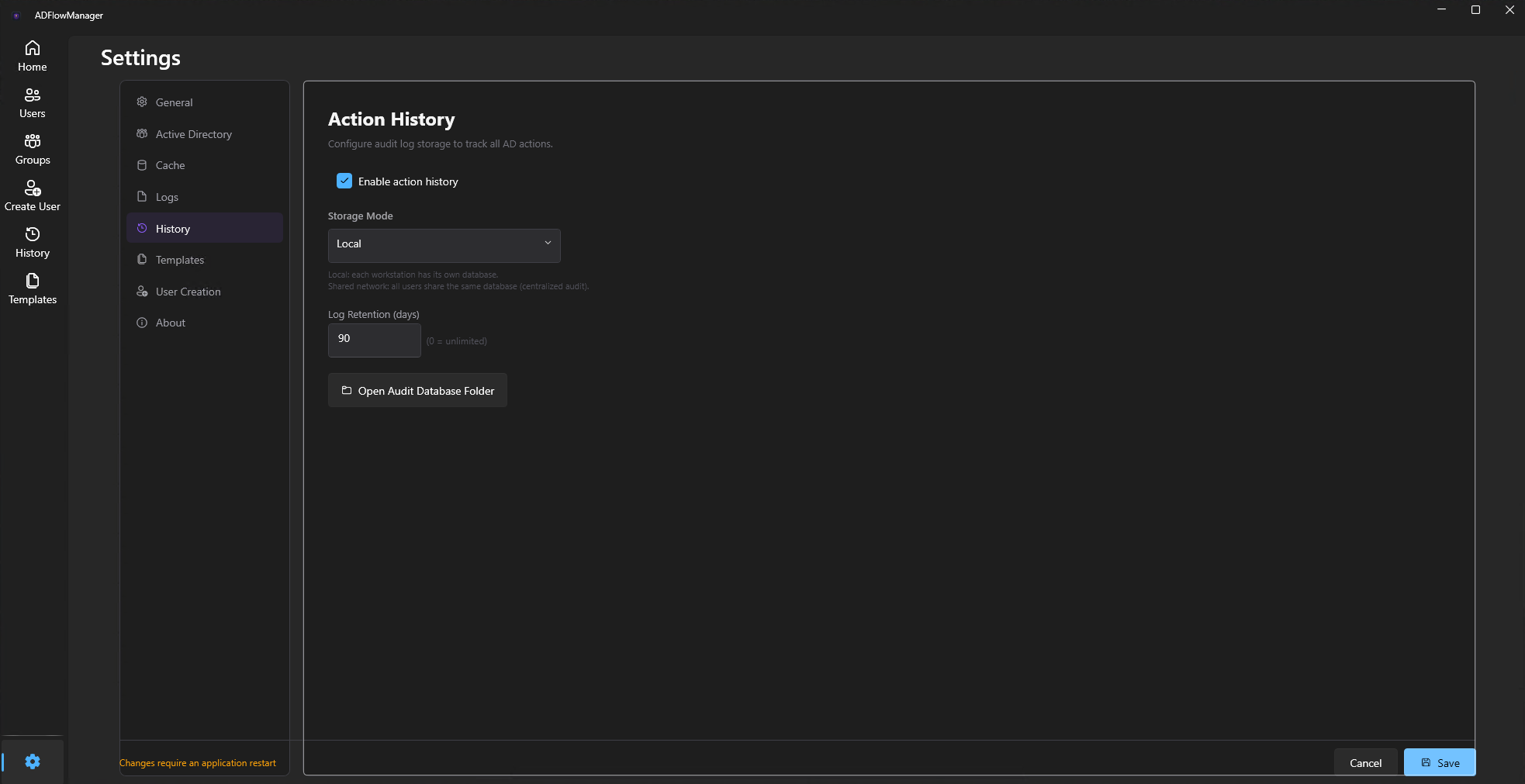 Settings — Audit History