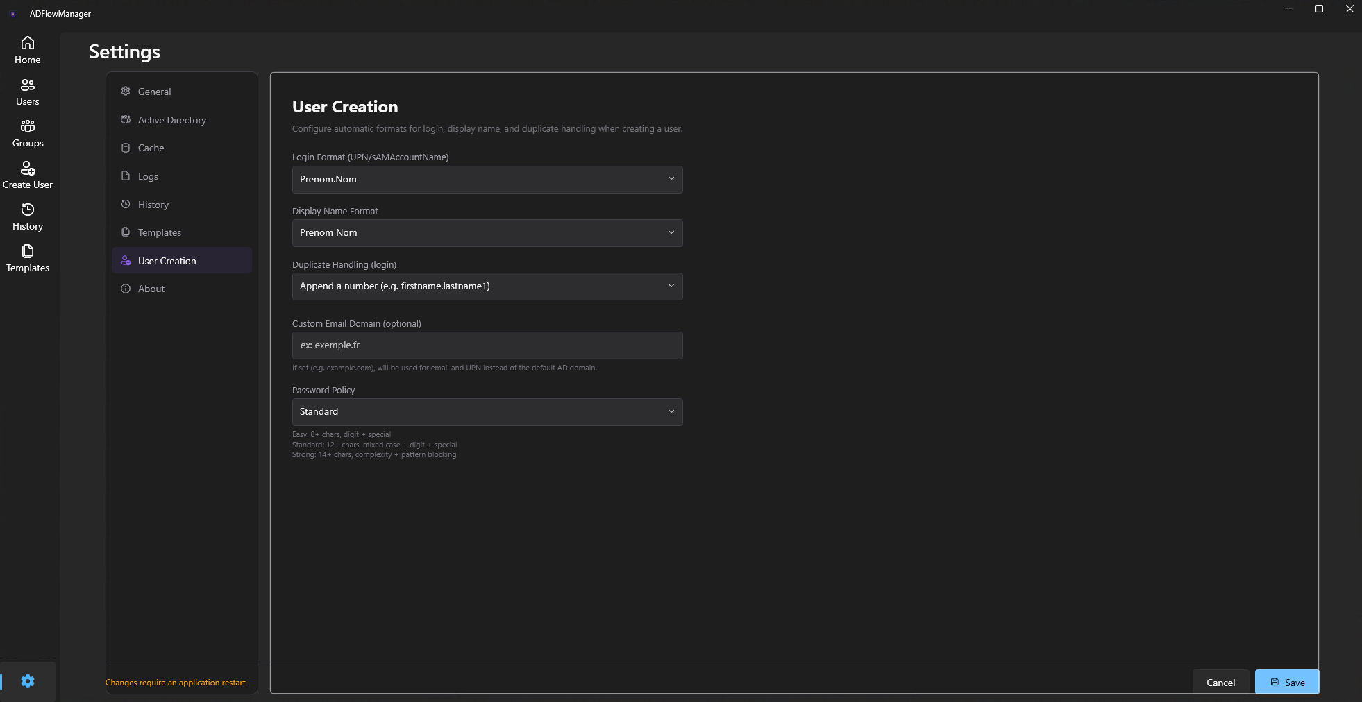 Settings — User Creation