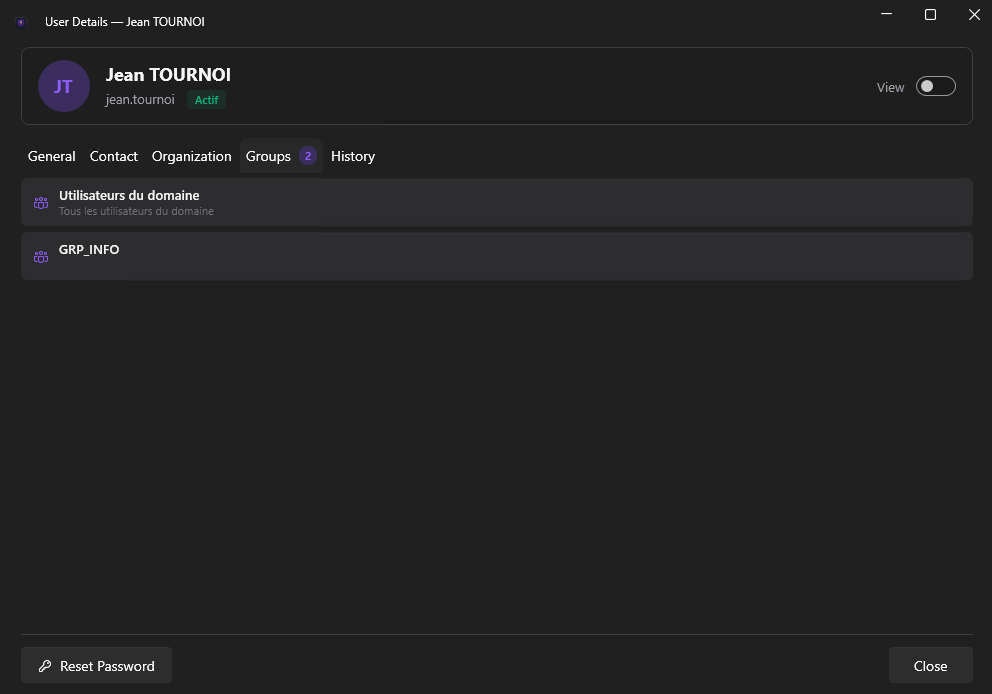 User Details — Groups